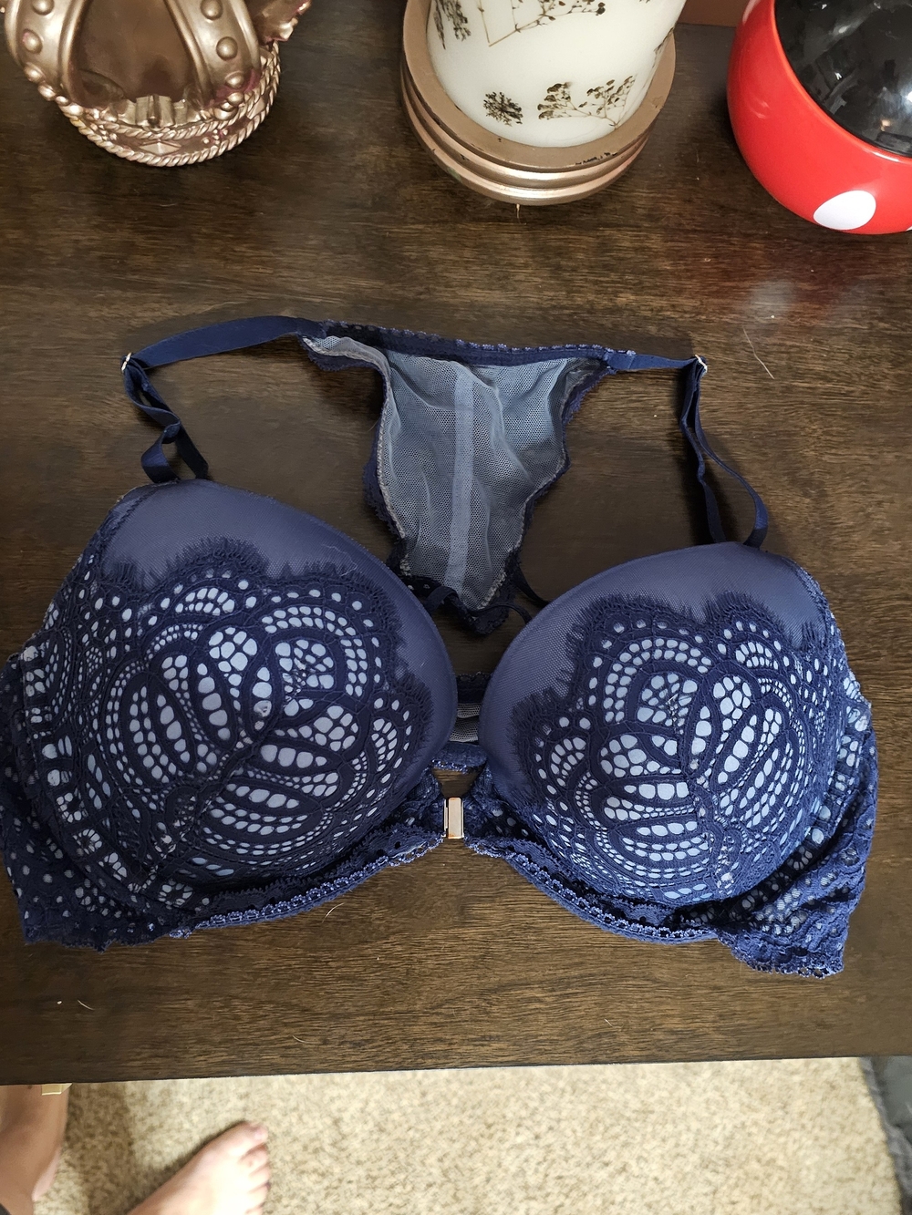Victoria's Secret Navy Lace Push-Up Bra with Strappy Back Detail